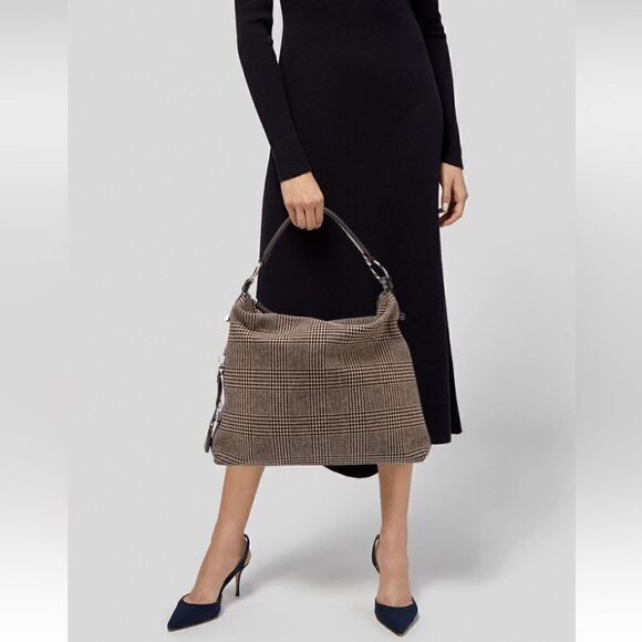 Ralph Lauren Collection *Fall '21 Lambswool Calfskin Trim Glenn-plaid Bridle Bag - Picture 4 of 16